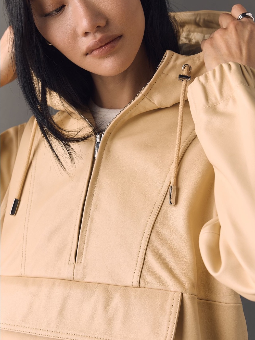 Aligned leather hoodie